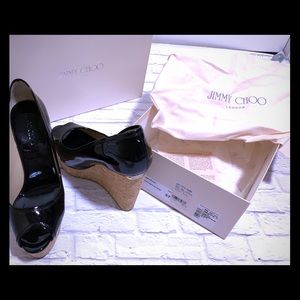 Jimmy Choo black patent leather wedges